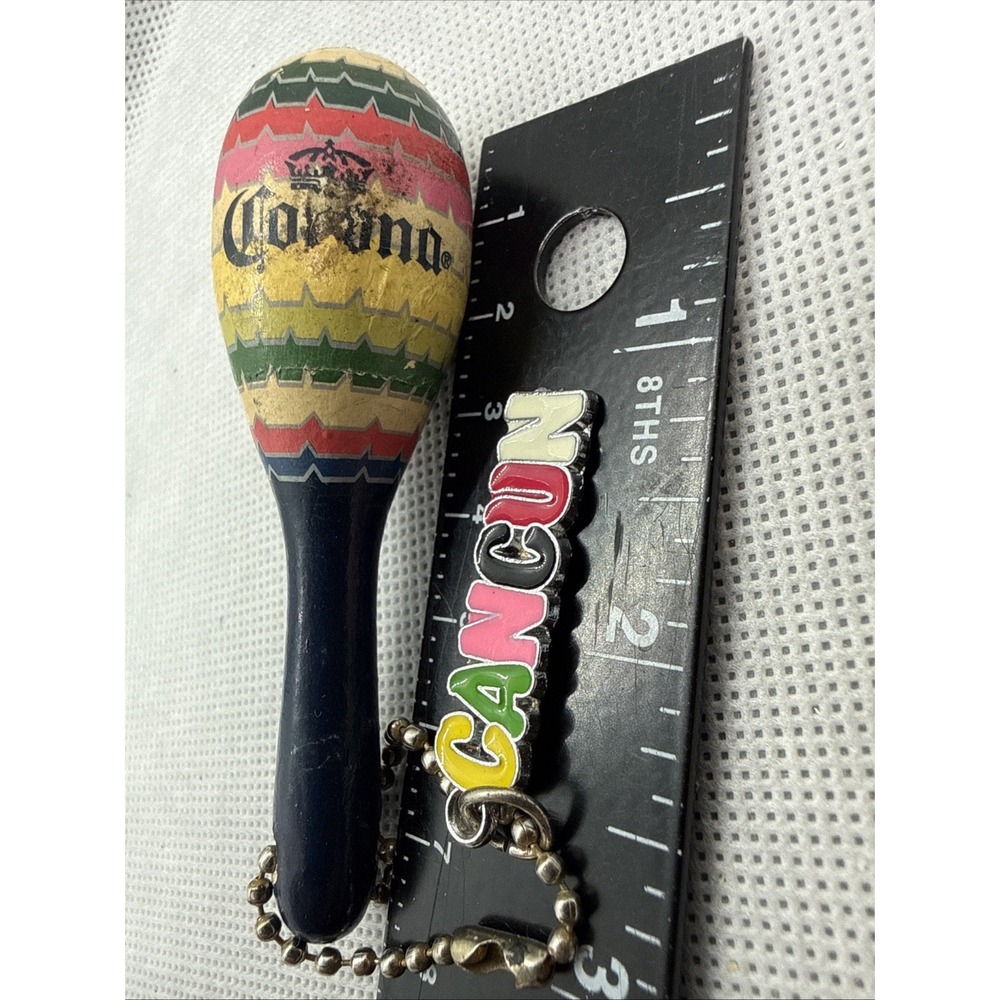 Corona Maracas Key Chain / Bag Pull with A Cancun Tag On It